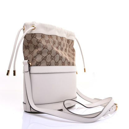 Gucci Monogram Textured Calfskin Horsebit 1955 Drawstring Bucket Bag Beige Mystic White 3 of 10