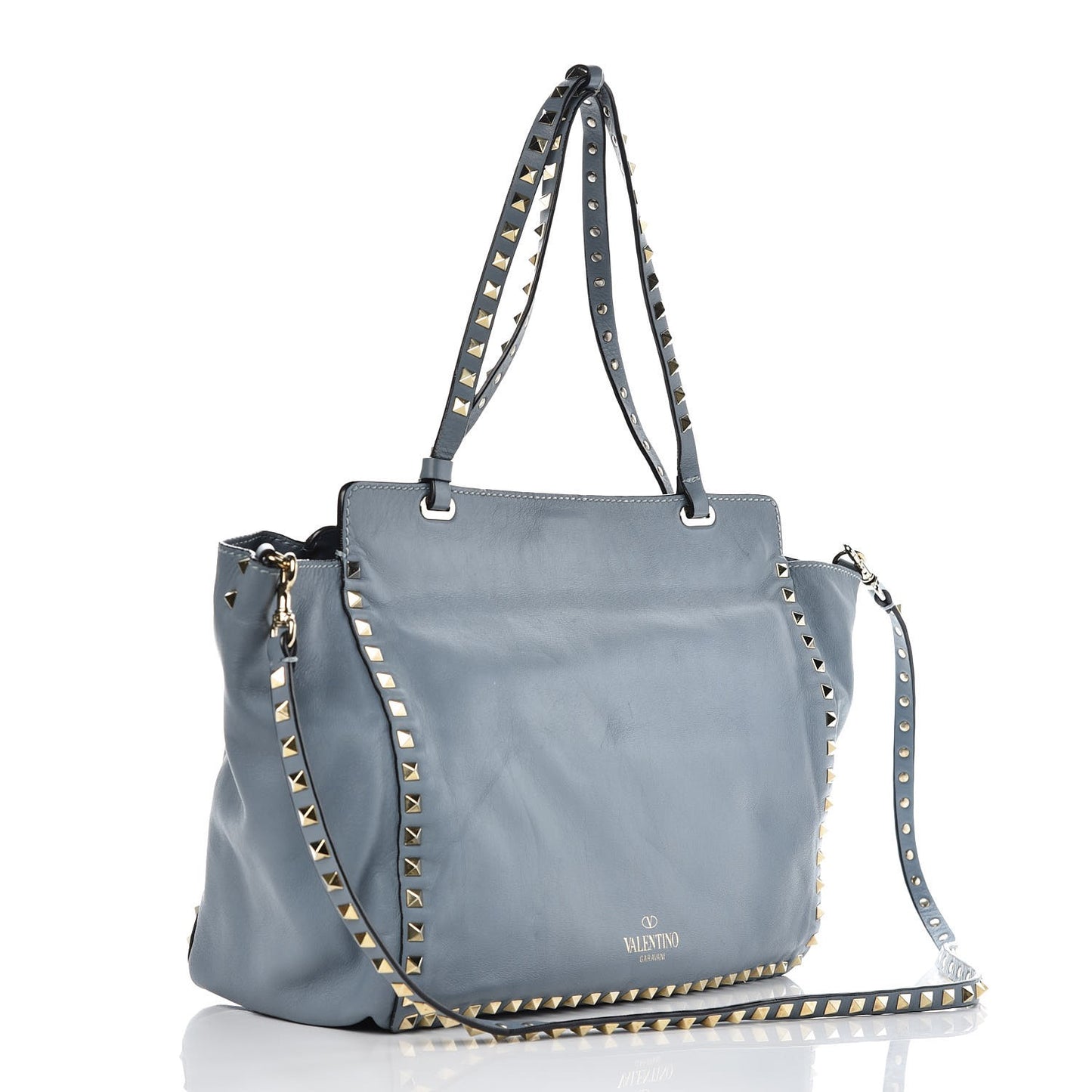 Vitello Medium Rockstud Tote Bright Blue