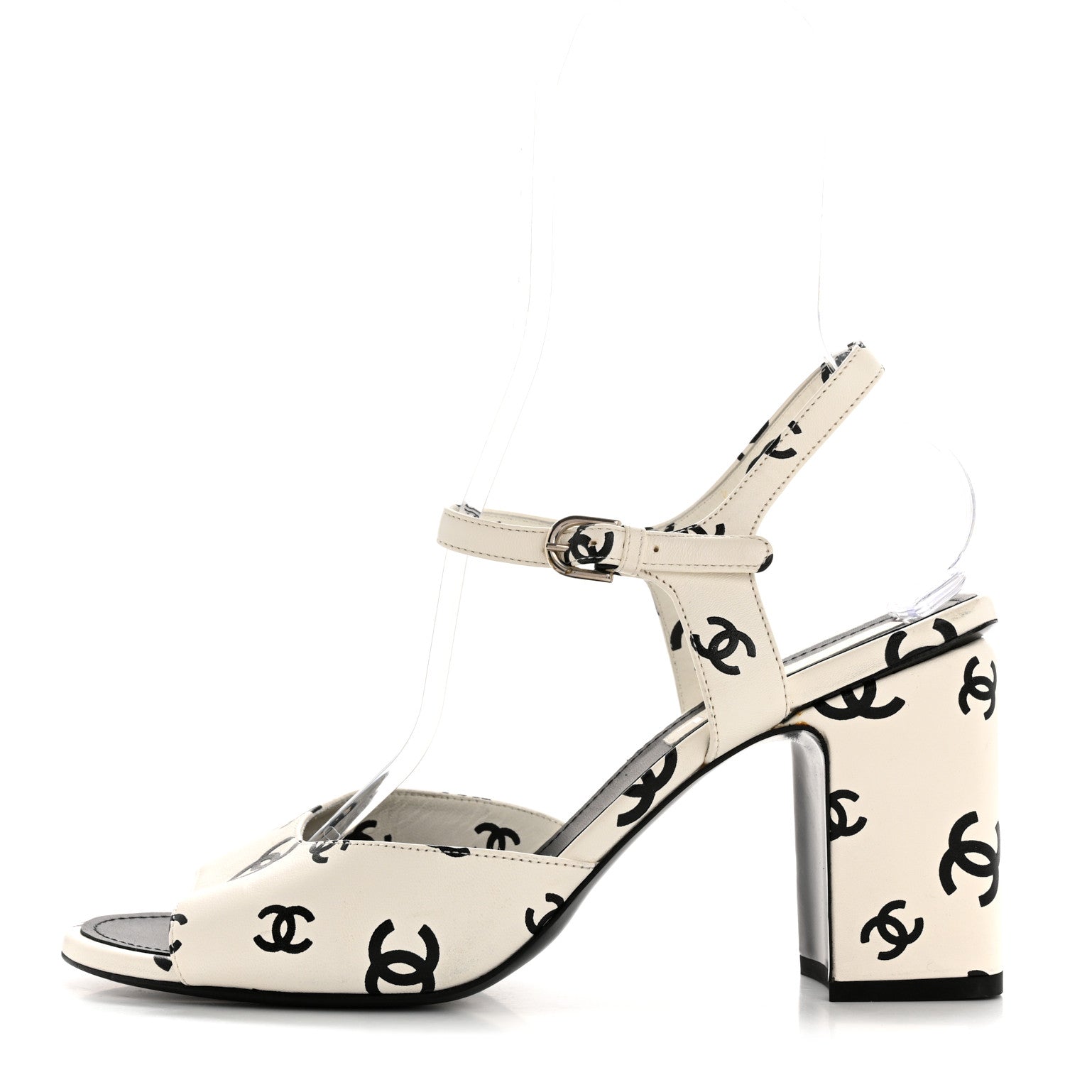 Chanel Lambskin Printed CC Sandals 41 White Black 1 of 12