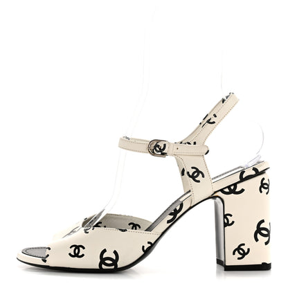 Chanel Lambskin Printed CC Sandals 41 White Black 1 of 12