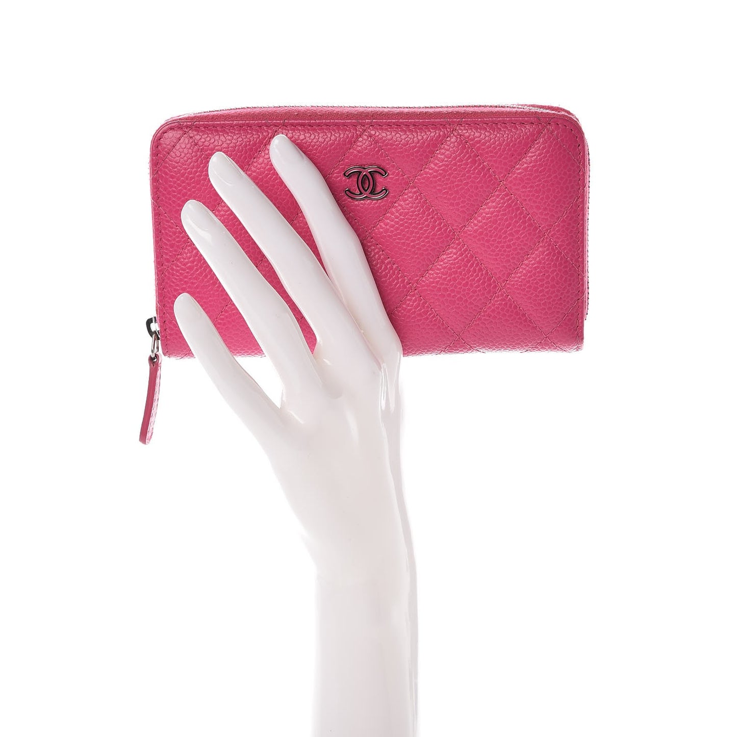 Caviar Quilted Small Zip Around Wallet Pink