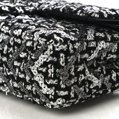 Chanel Tweed Sequin Quilted Medium Double Flap Black White 10 of 12