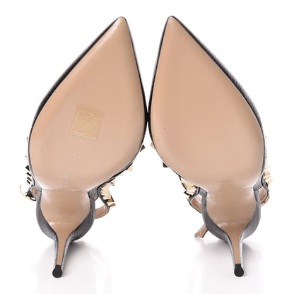 Valentino Garavani Pebbled Calfskin Rockstud Ankle Strap Pumps 36 Black 4 of 10