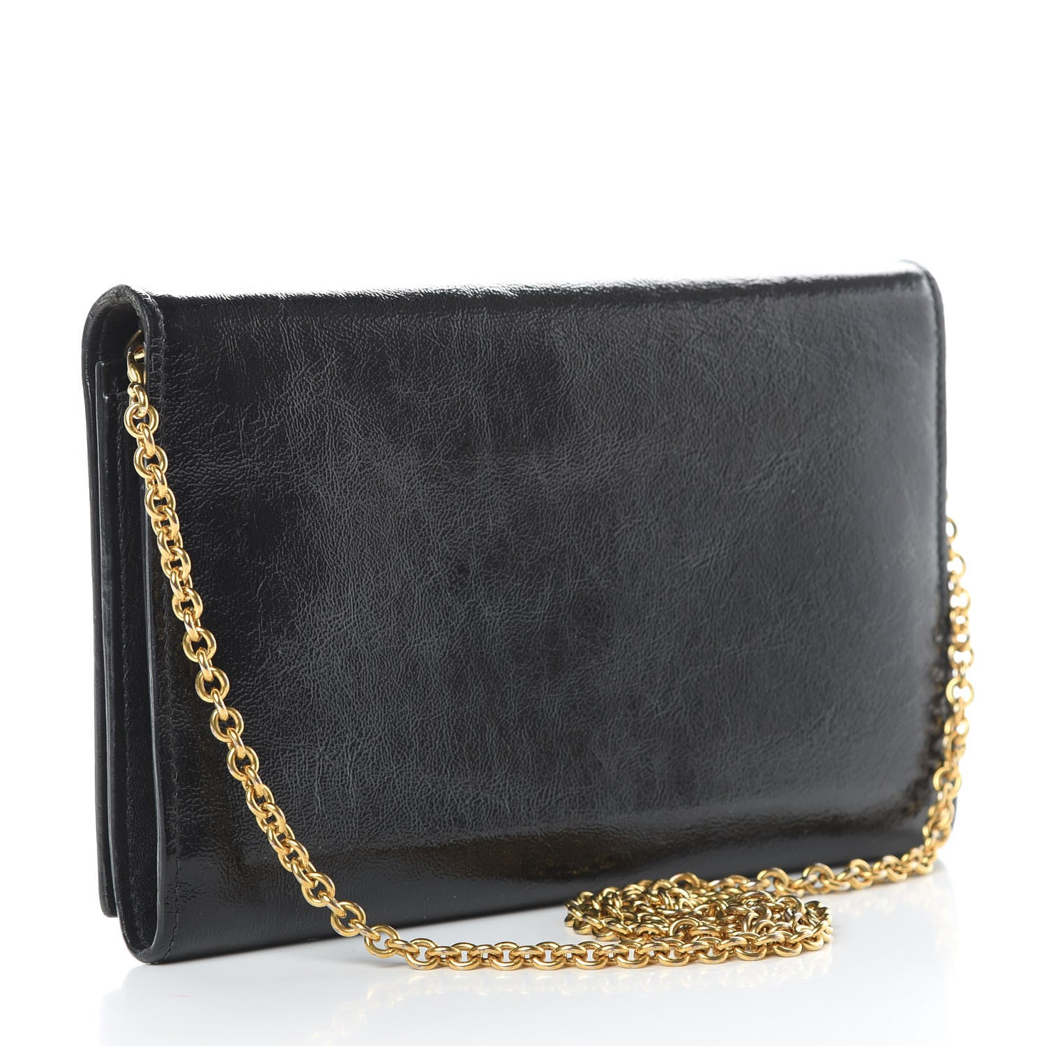 Saint Laurent Textured Patent Belle de Jour Chain Clutch Black 3 of 16
