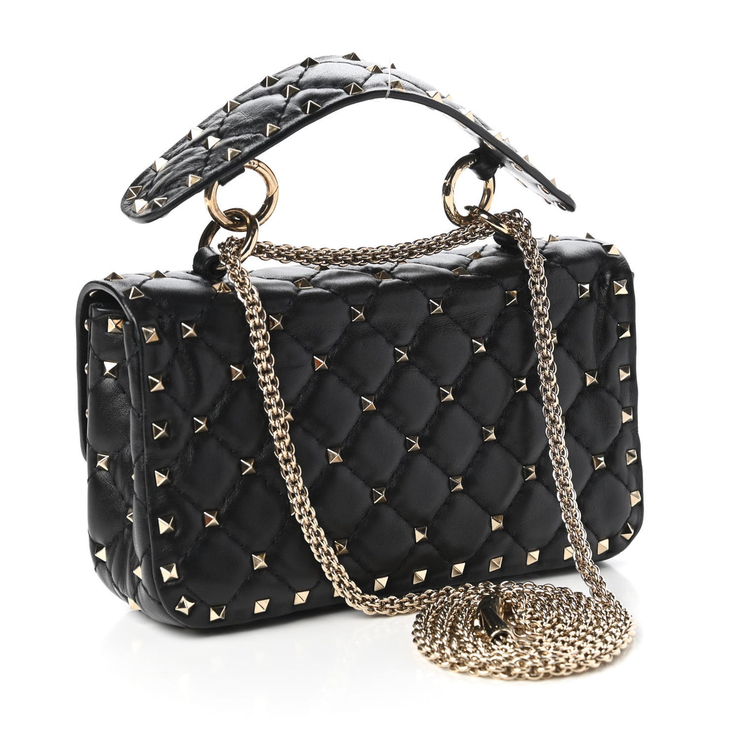 Lambskin Small Rockstud Spike Shoulder Bag Black