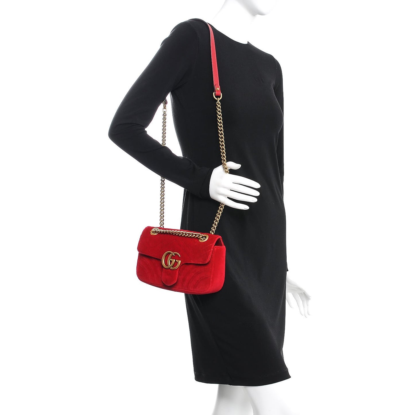 Velvet Matelasse Mini GG Marmont Shoulder Bag Hibiscus Red