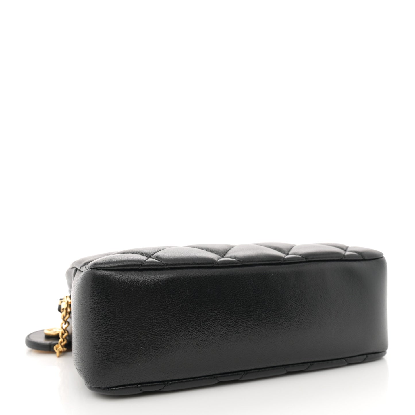 Shiny Lambskin Quilted Mini Camera Case Black