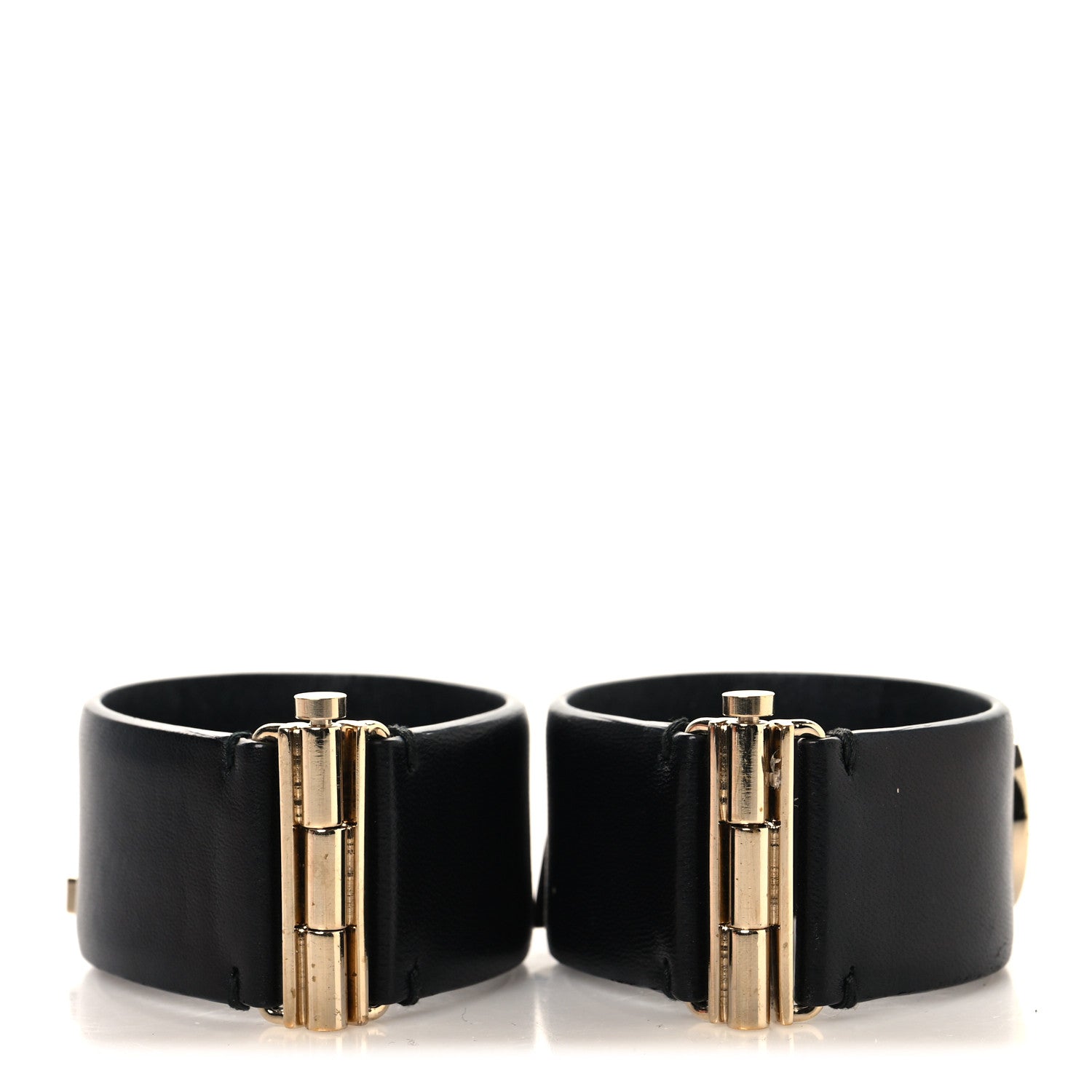 Chanel Lambskin Cha-Nel Logo Cuff Set M Gold Black 3 of 5