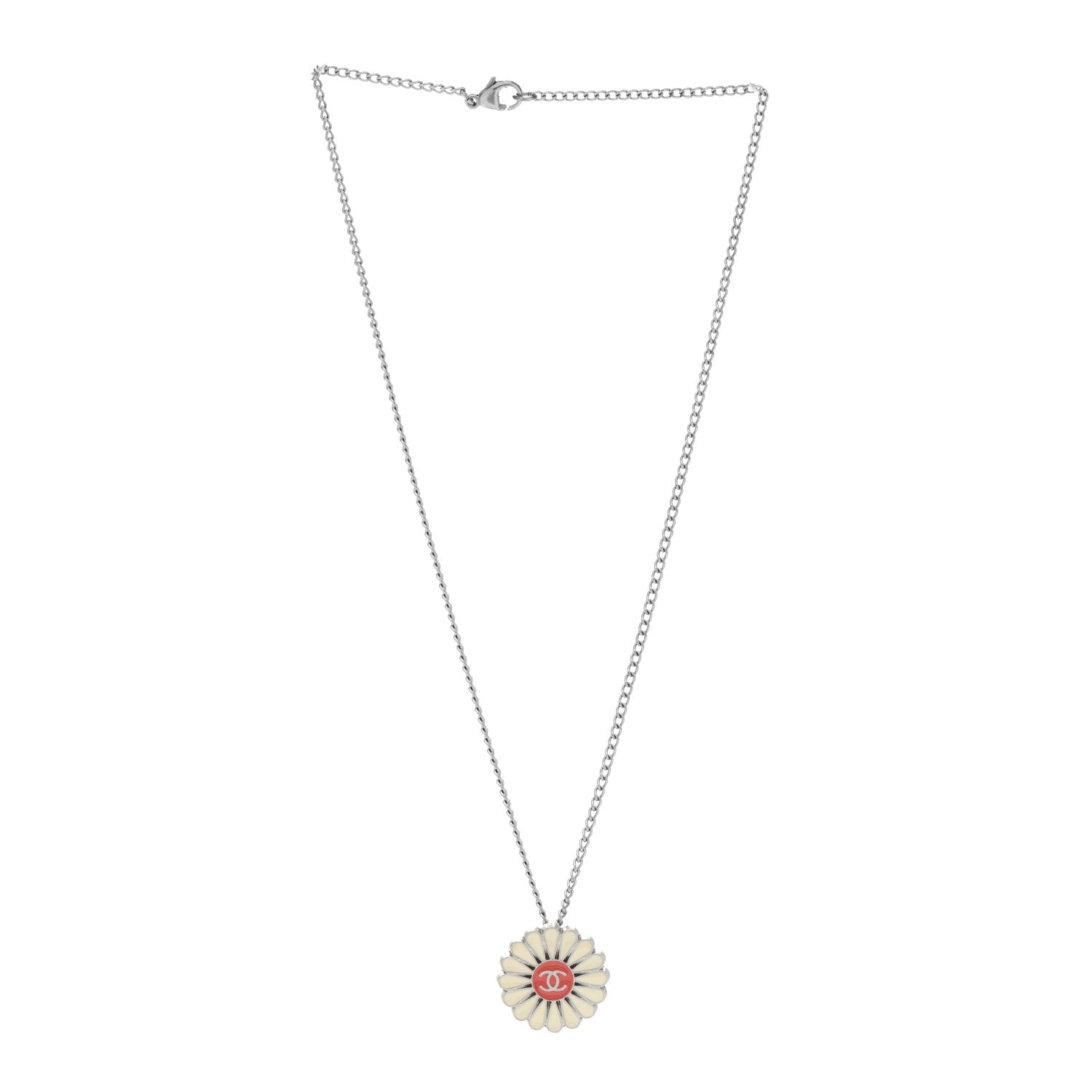 Chanel Metal Resin Flower Necklace White Red 3 of 5