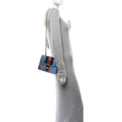 Gucci Shangai Calfskin Web New Flora Mini Sylvie Chain Shoulder Bag Azure 2 of 10