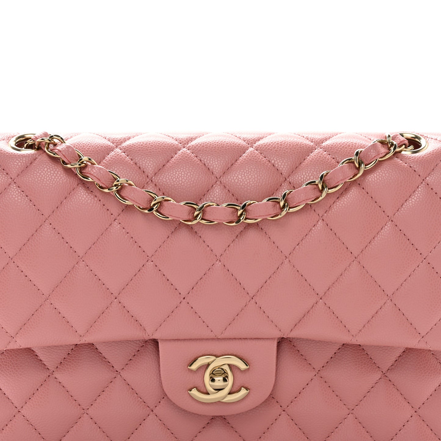 Caviar Quilted Medium Double Flap Pink