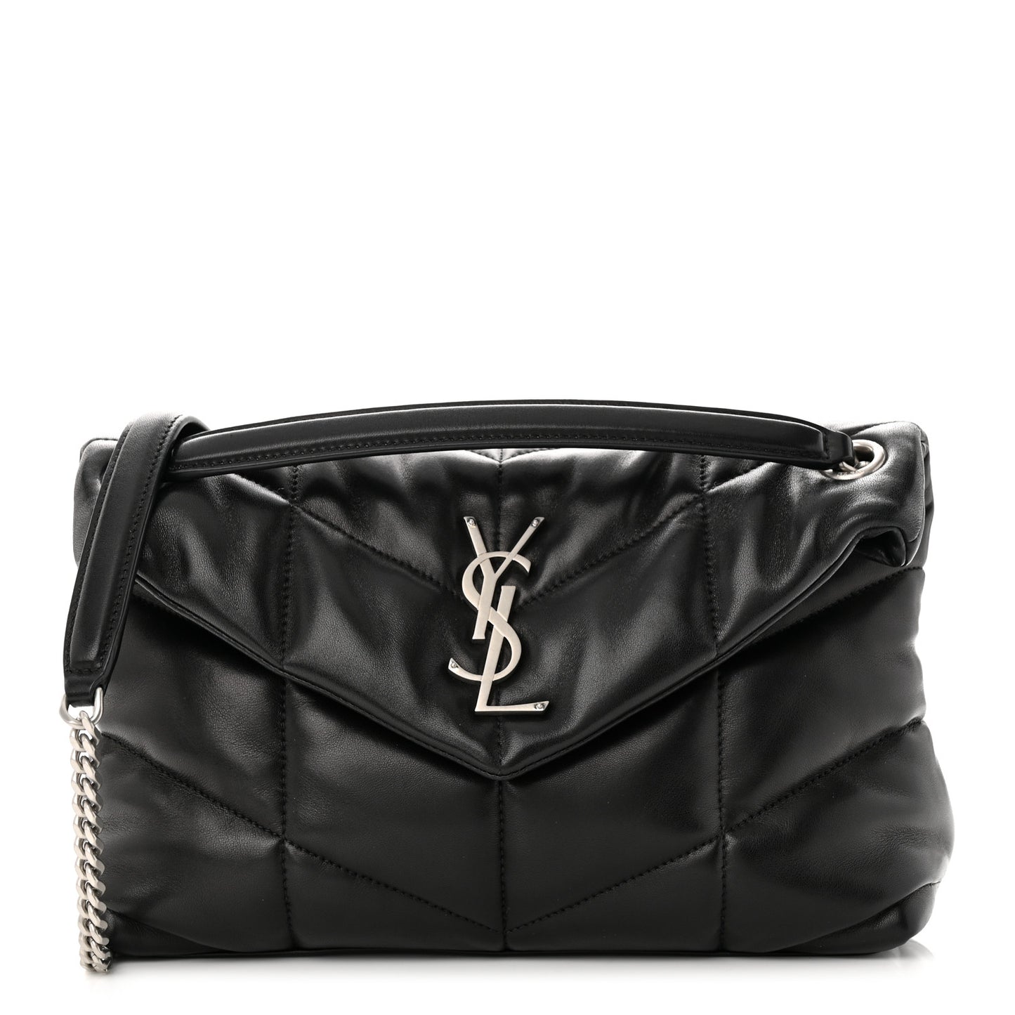 Lambskin Quilted Small Loulou Puffer Monogram Chain Satchel Black