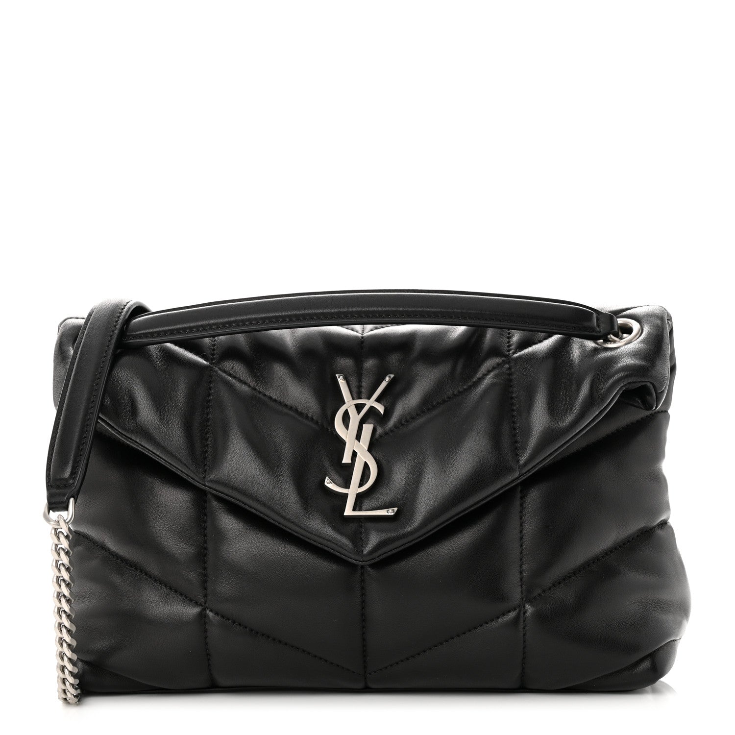 Saint Laurent Lambskin Quilted Small Loulou Puffer Monogram Chain Satchel Black 1 of 10