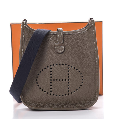 Hermes Taurillon Clemence Amazone Evelyne TPM Etoupe Bleu Indigo 11 of 11