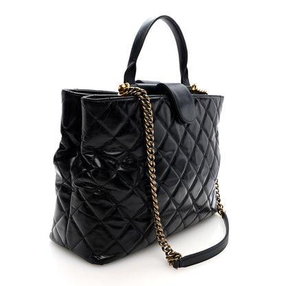 Chanel Glazed Calfskin Quilted Gold Bar Tote Black 3 of 11