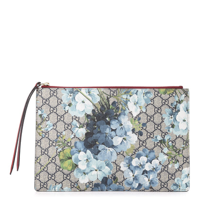 Gucci GG Supreme Monogram Blooms Suede Large Zip Pouch Blue 1 of 10