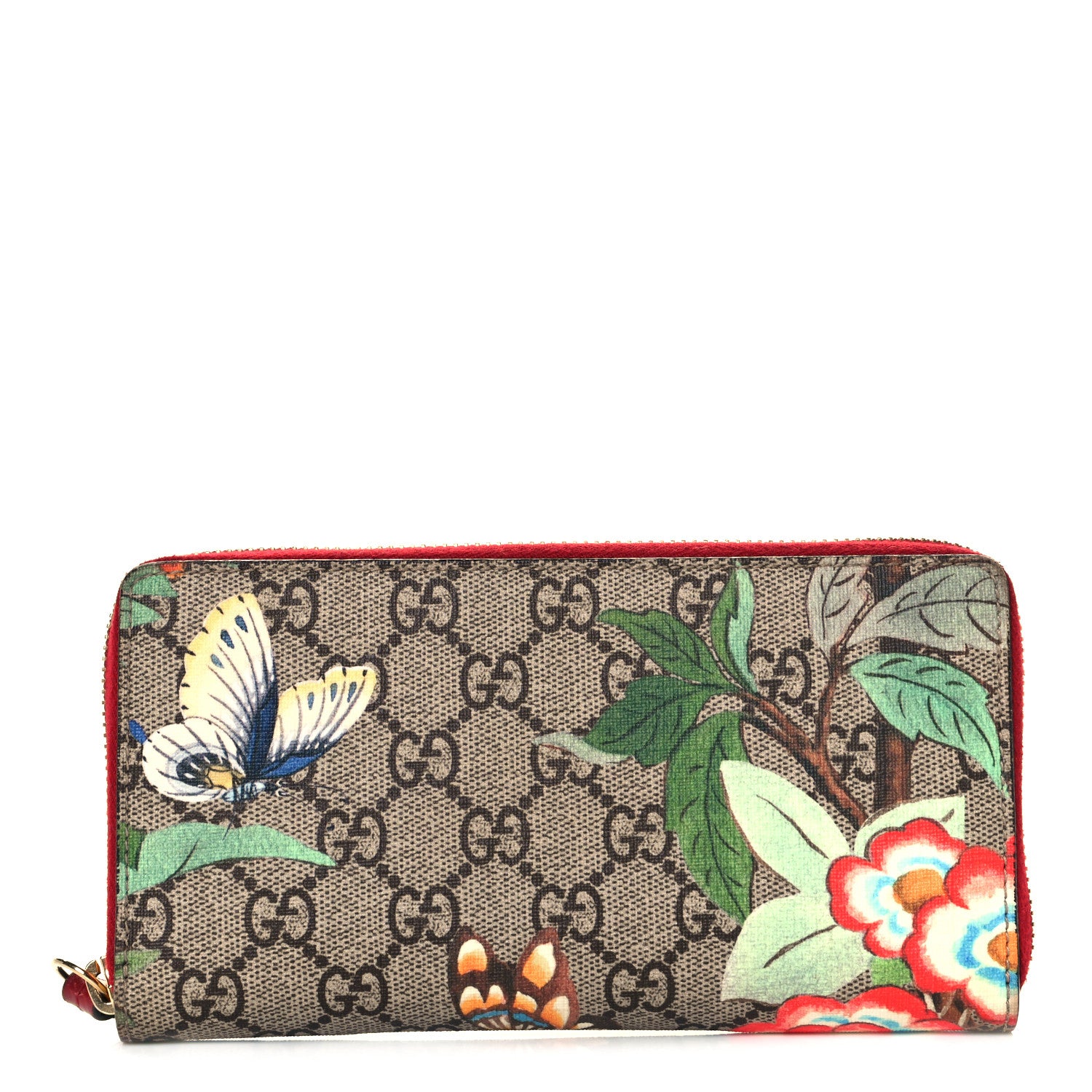Gucci GG Supreme Monogram Tian Zip Around Wallet Beige Multicolor Red 1 of 7
