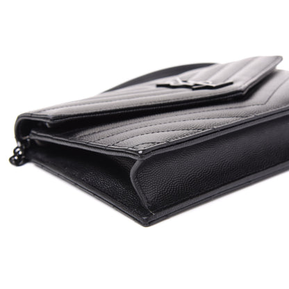Saint Laurent Grain De Poudre Matelasse Chevron Monogram Envelope Chain Wallet Black 5 of 8