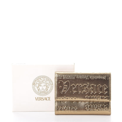 Versace Metallic Lambskin Logo Tri-Fold Flap Wallet Gold 9 of 9