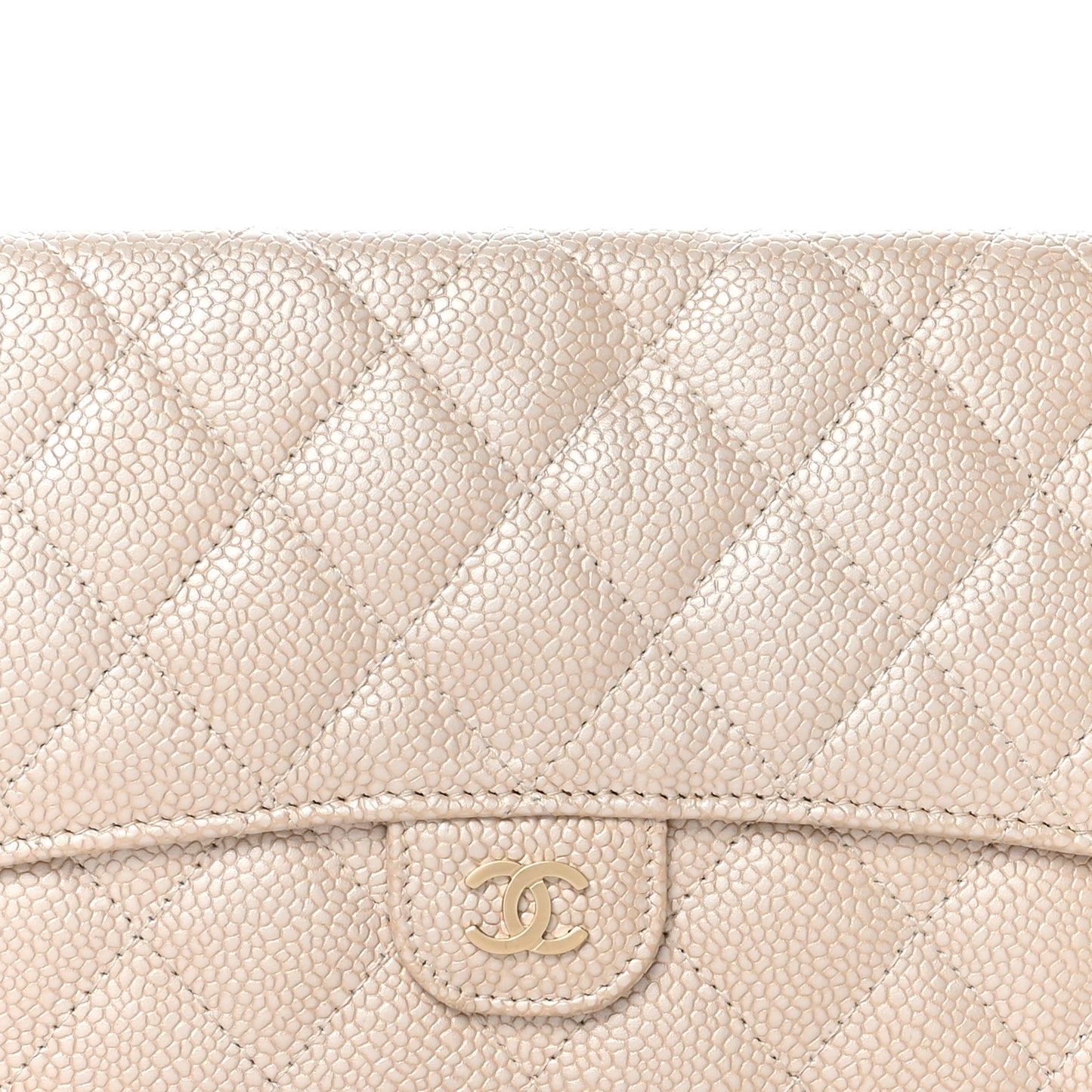 Iridescent Caviar Quilted Travel Wallet Beige