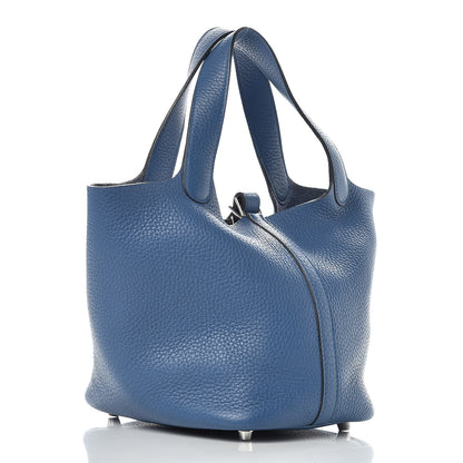 Hermes Taurillon Clemence Picotin Lock 18 PM Bleu Agate 3 of 9