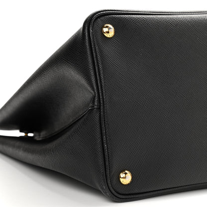 Prada Saffiano Cuir Medium Double Bag Black Fuoco 9 of 10