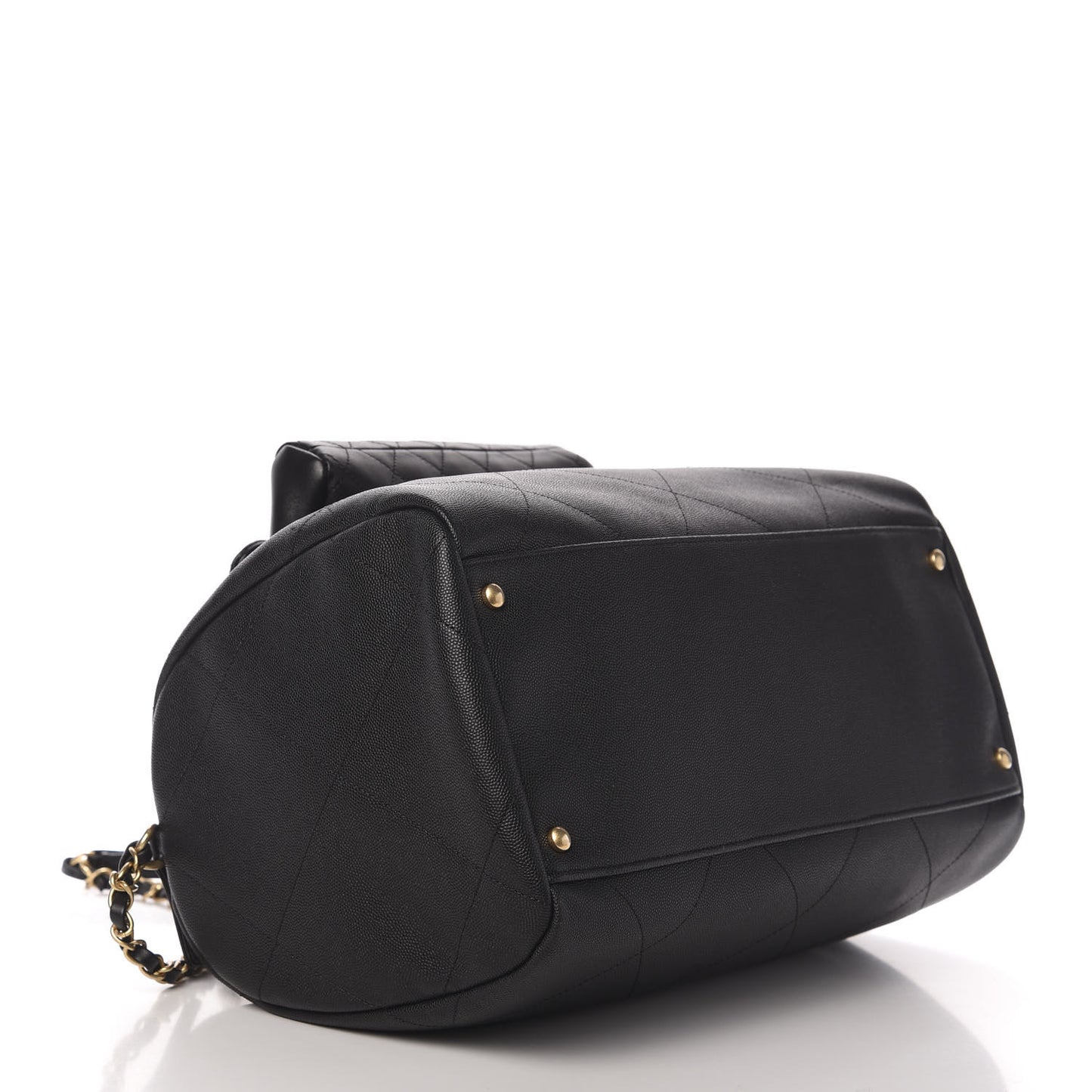 Grained Calfskin Lambskin Quilted Large Bowling Bag Black