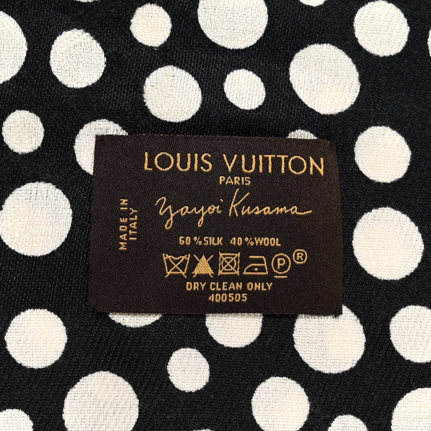 Louis Vuitton Silk Wool Kusama Dots Scarf Black White 2 of 6