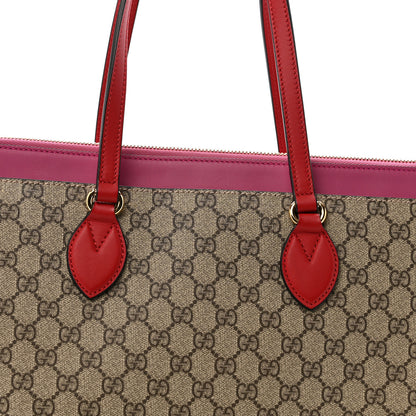 Gucci GG Supreme Monogram Medium Zippered Bucket Tote Beige Hibiscus Red New Rosette 8 of 14