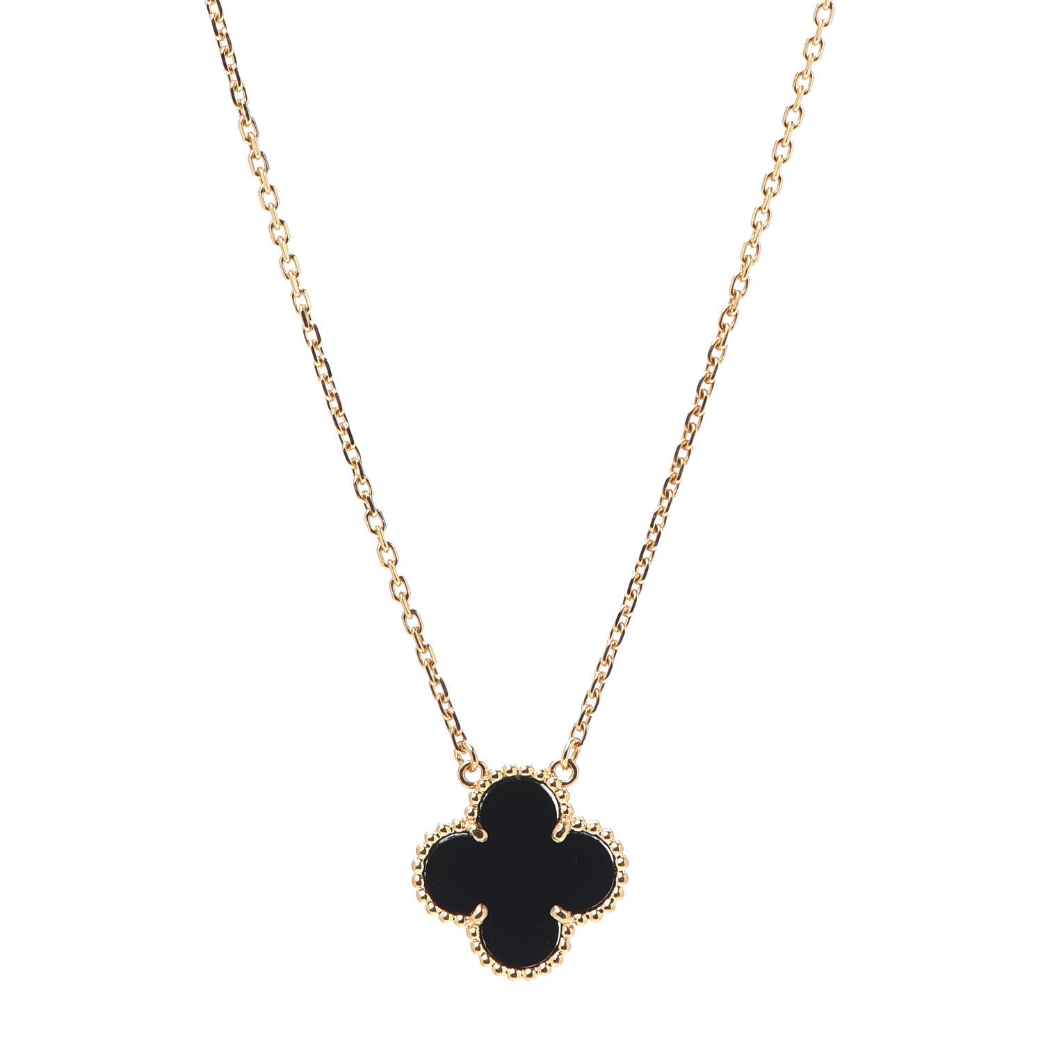 Van Cleef & Arpels 18K Yellow Gold Black Onyx Vintage Alhambra Pendant Necklace 1 of 6