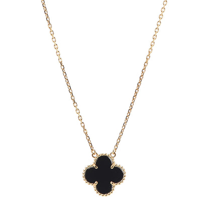 Van Cleef & Arpels 18K Yellow Gold Black Onyx Vintage Alhambra Pendant Necklace 1 of 6