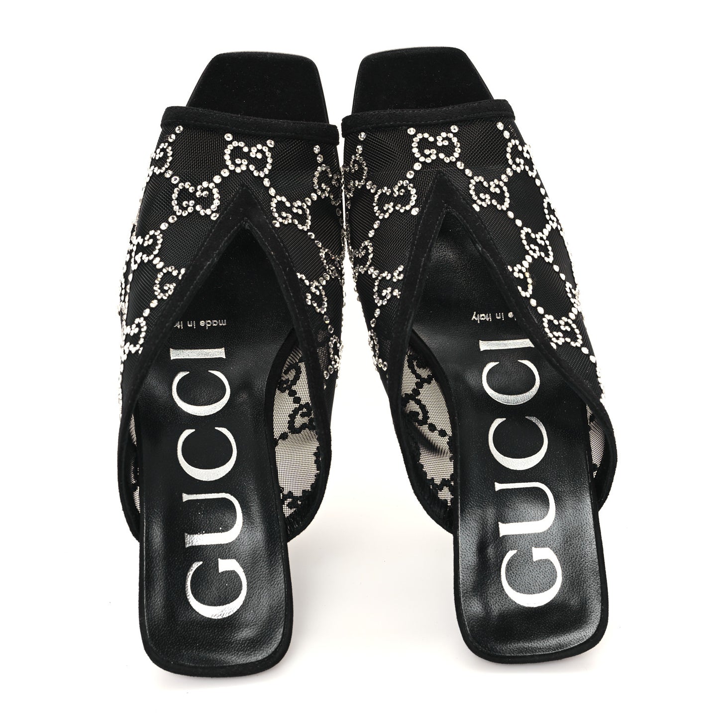 Tela Retino Kid Scamosciato Crystal GG Monogram Square G 95mm Slide Sandals 35 Black
