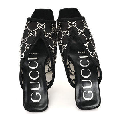 Gucci Tela Retino Kid Scamosciato Crystal GG Monogram Square G 95mm Slide Sandals 35 Black 2 of 9