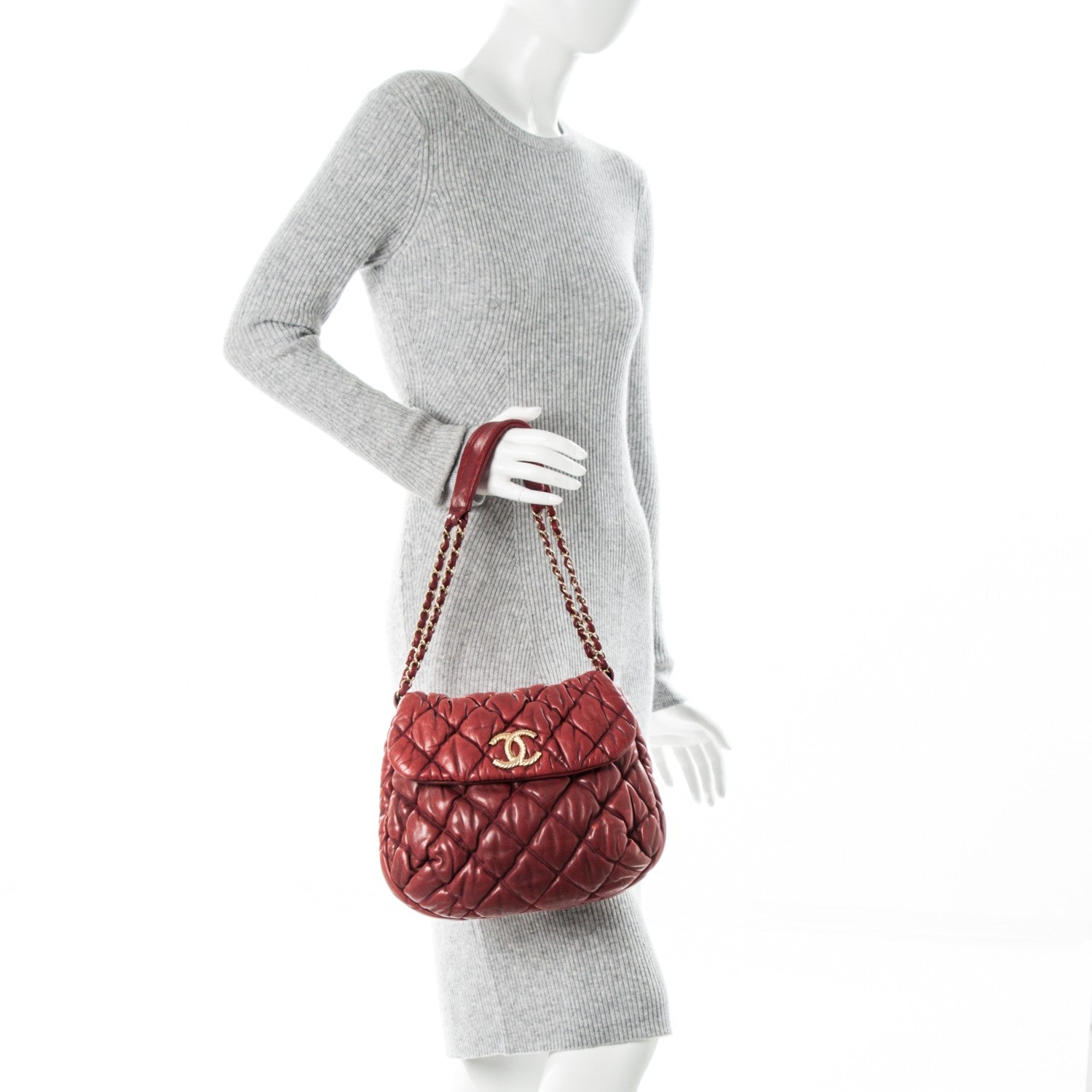 Chanel Lambskin Bubble Quilt Flap Bag Red 2 of 7