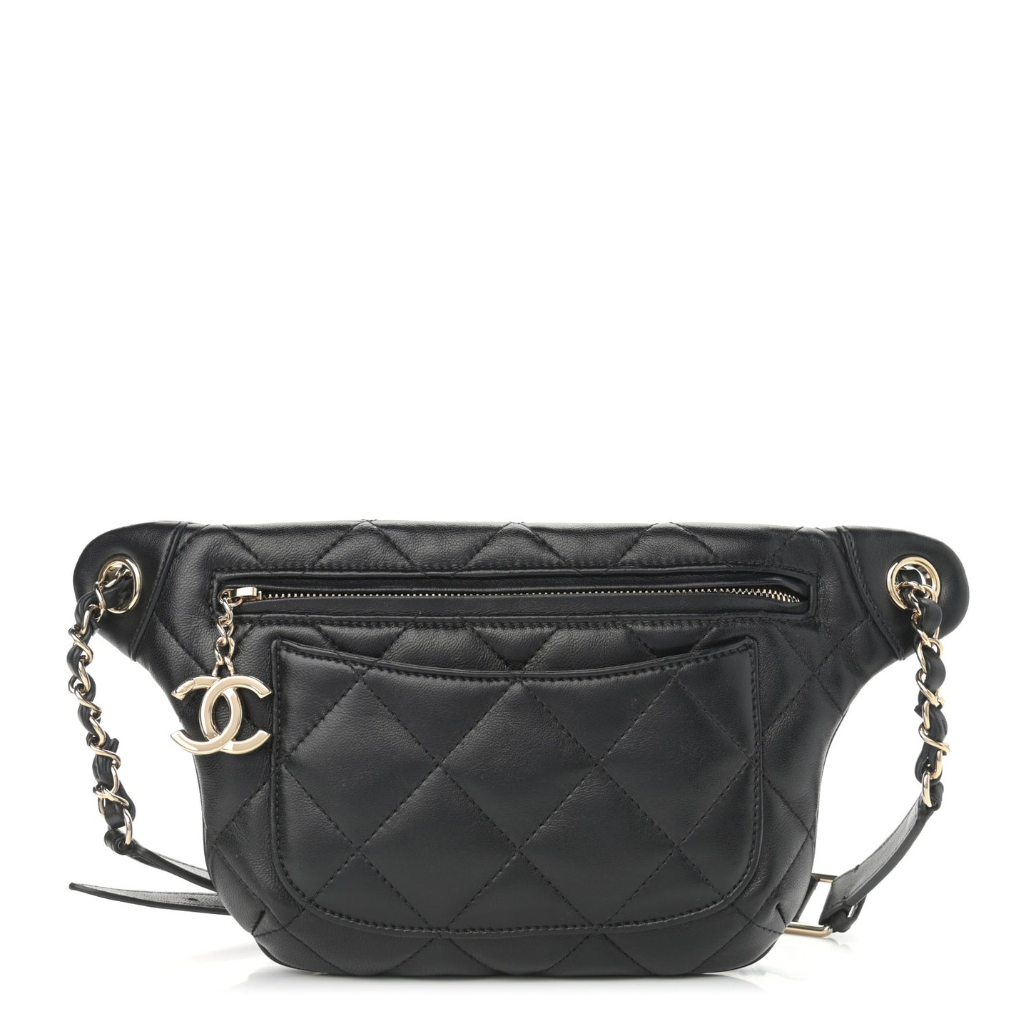 Lambskin Quilted Waist Belt Bag Black