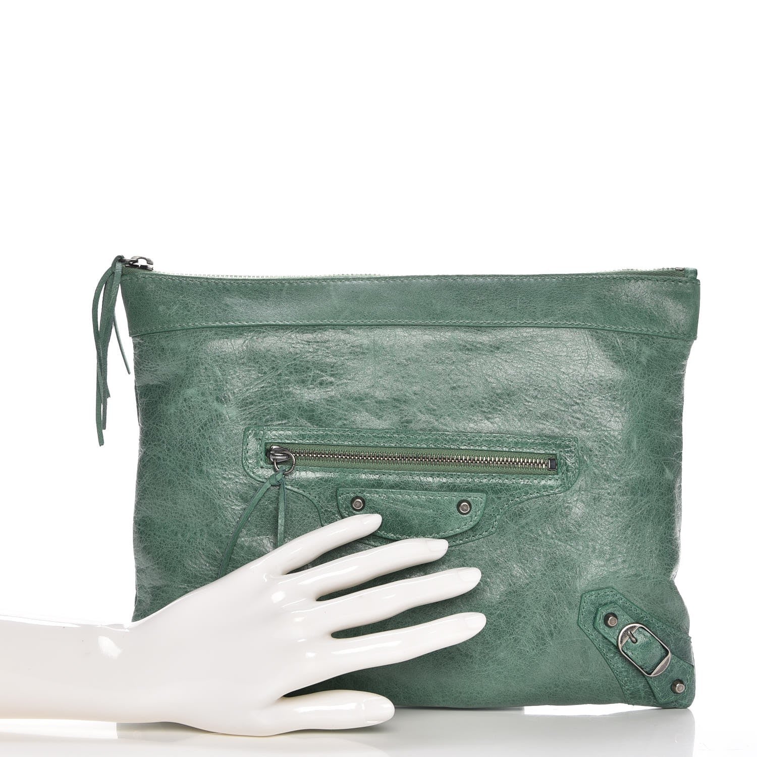 Balenciaga Agneau Classic Hardware Zip Clutch Green 2 of 8