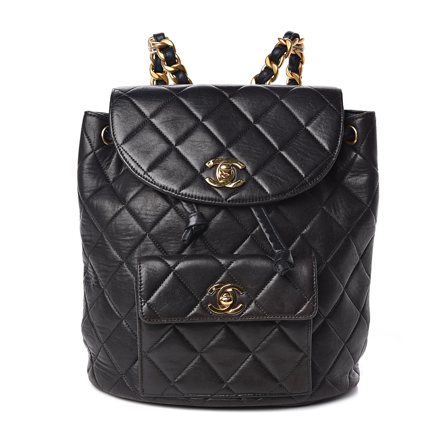 Lambskin Quilted Drawstring Backpack Black
