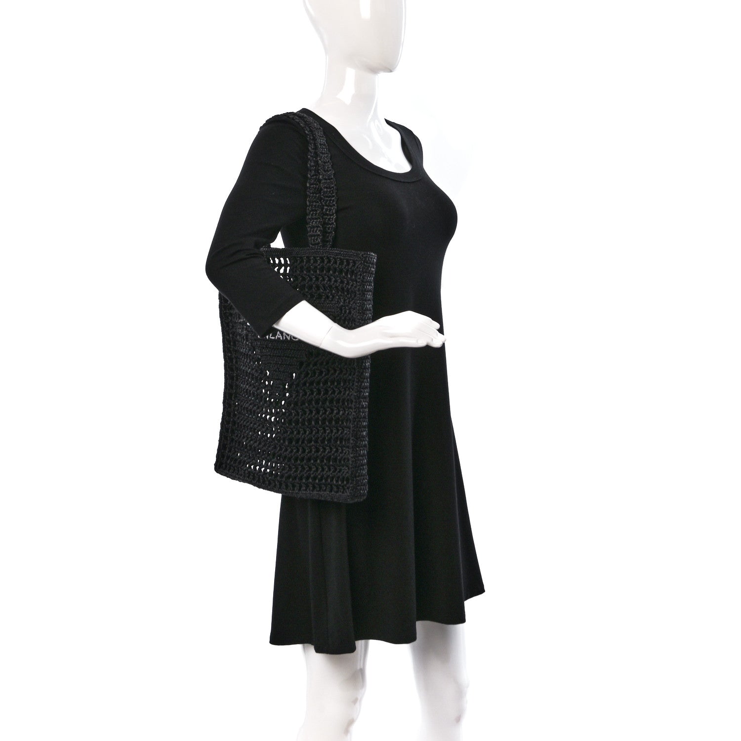 Prada Yarn Raffia Effect Crochet Logo Embroidered Tote Bag Black 2 of 8
