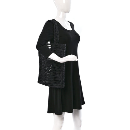 Prada Yarn Raffia Effect Crochet Logo Embroidered Tote Bag Black 2 of 8