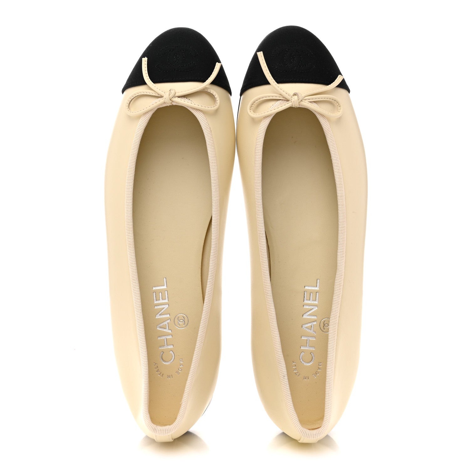 Chanel Calfskin Grosgrain Cap Toe CC Ballerina Flats 40 Ivory Black 2 of 10