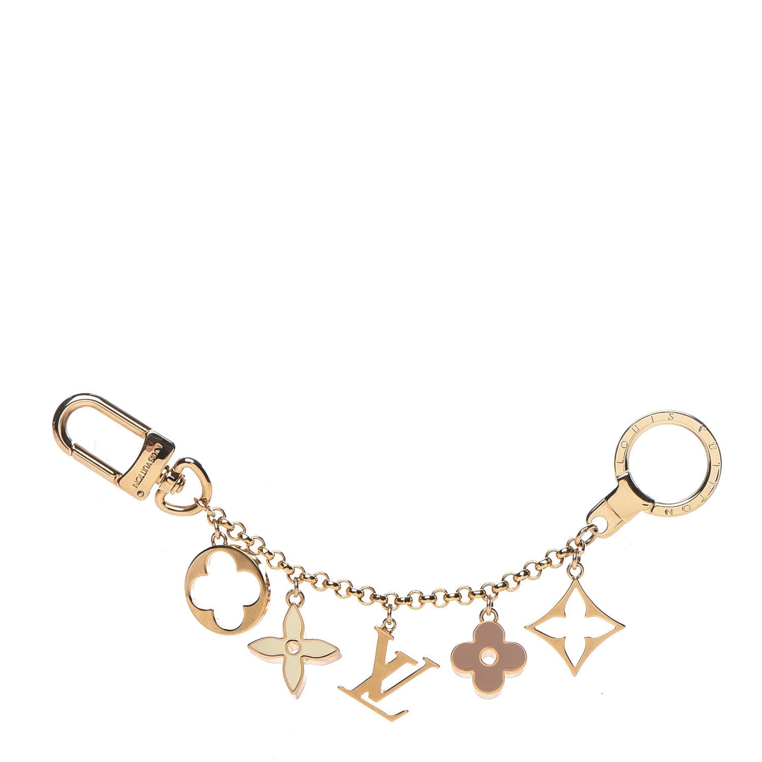 Louis Vuitton Brass Enamel Fleur De Monogram Bag Charm Chain Gold 1 of 2