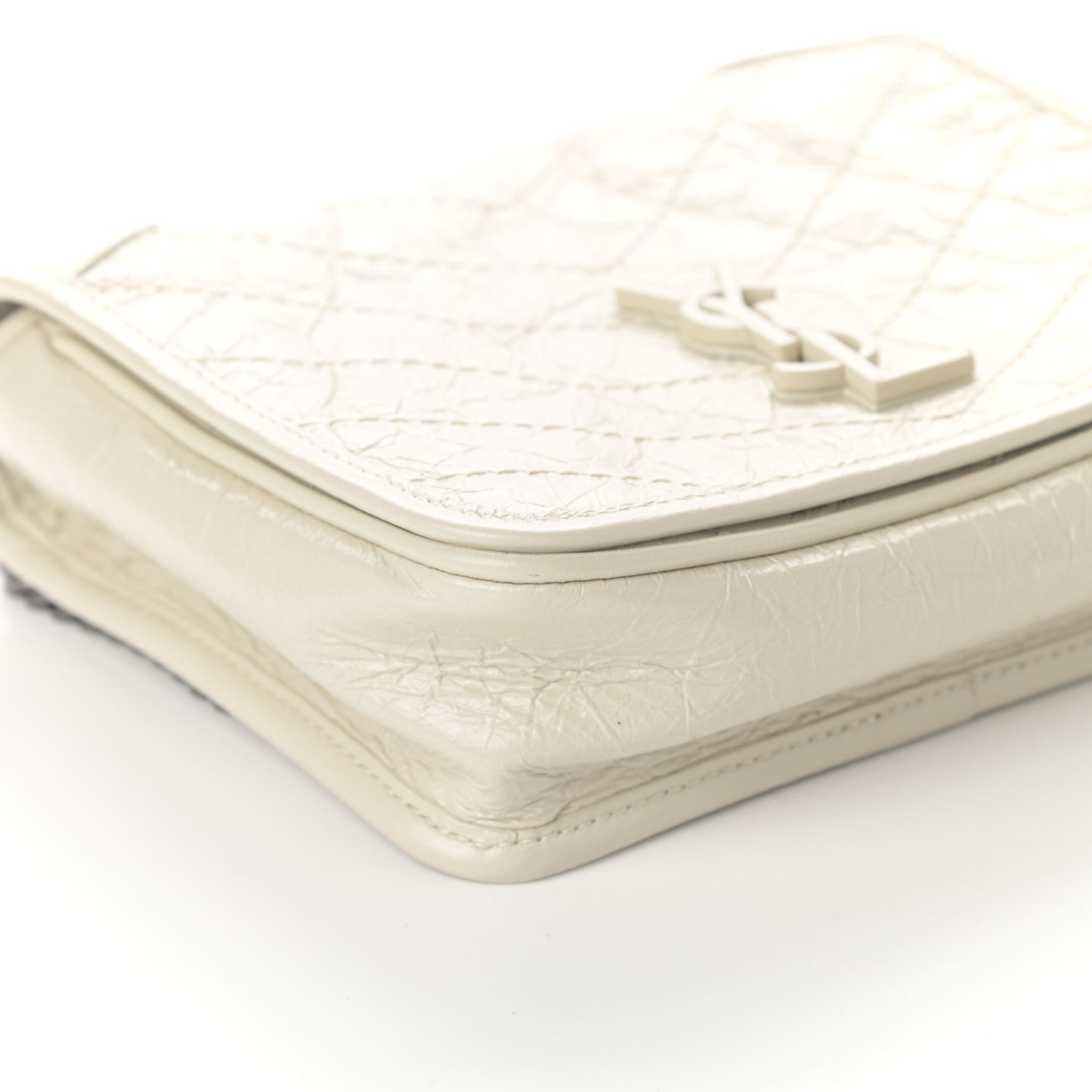 Crinkled Calfskin Matelasse Monogram Niki Chain Wallet Crema Soft