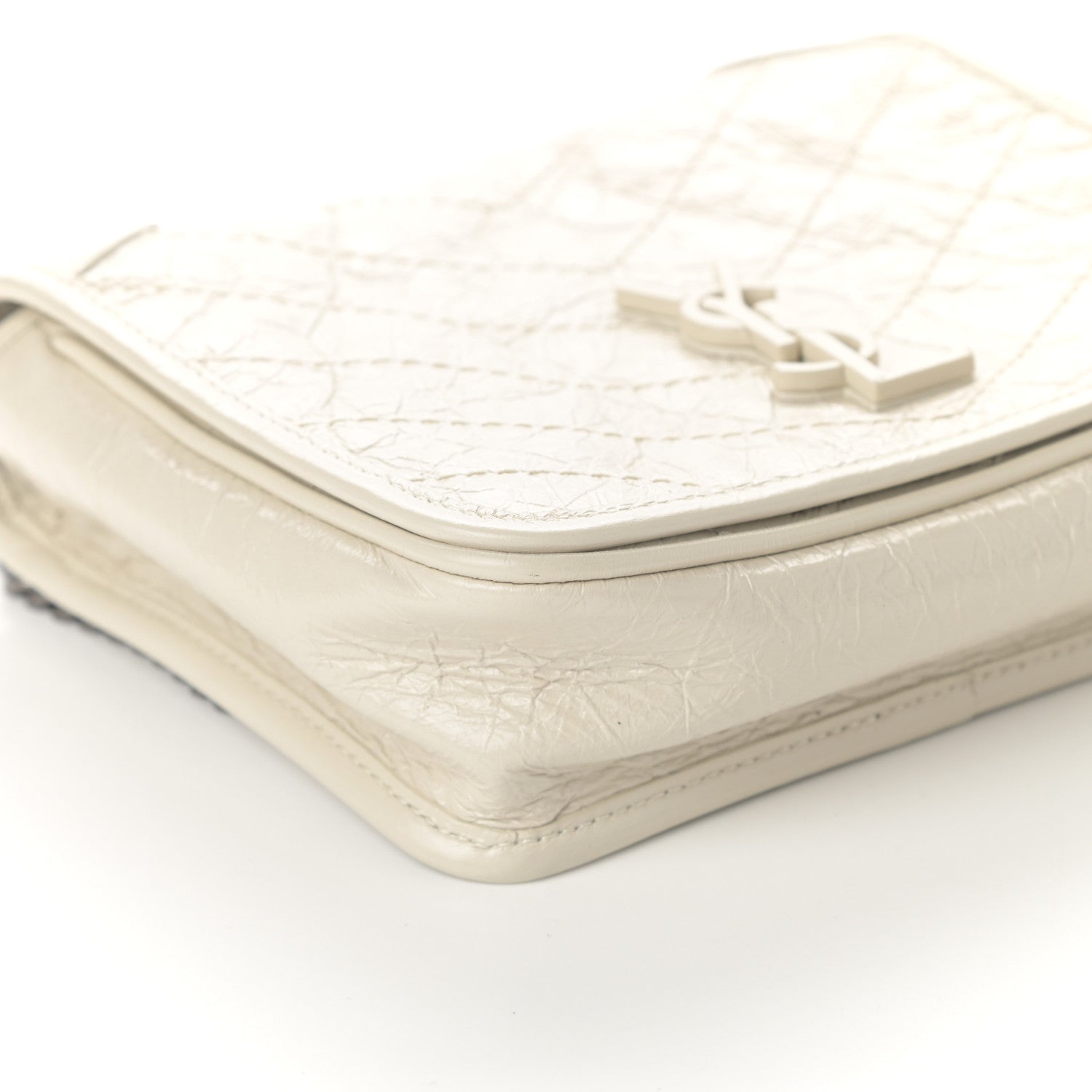 Saint Laurent Crinkled Calfskin Matelasse Monogram Niki Chain Wallet Crema Soft 7 of 8