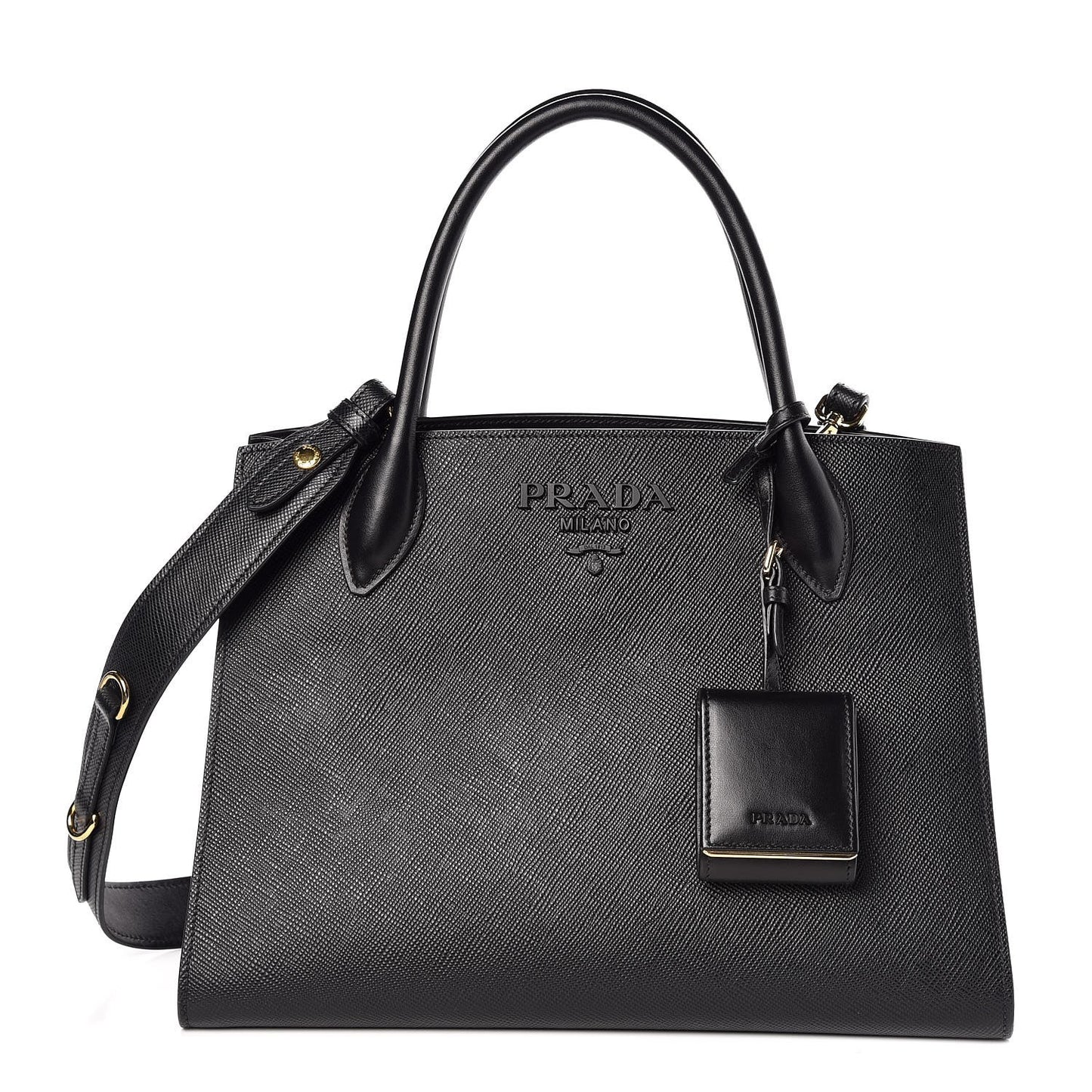 Saffiano Cuir Calfskin Large Monochrome Top Handle Tote Black