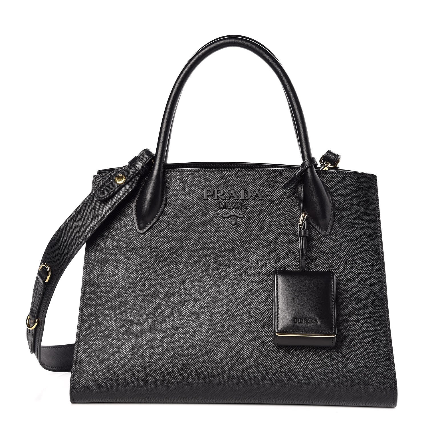 Prada Saffiano Cuir Calfskin Large Monochrome Top Handle Tote Black 1 of 7