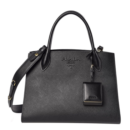 Prada Saffiano Cuir Calfskin Large Monochrome Top Handle Tote Black 1 of 7