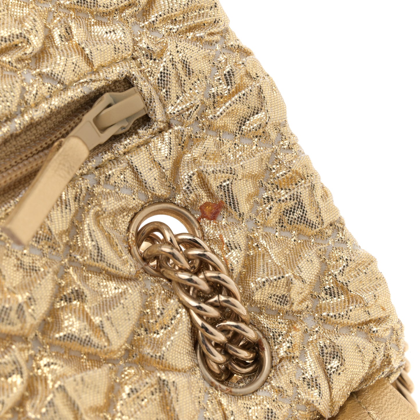 Metallic Lame Quilted Small Double Flap Gold