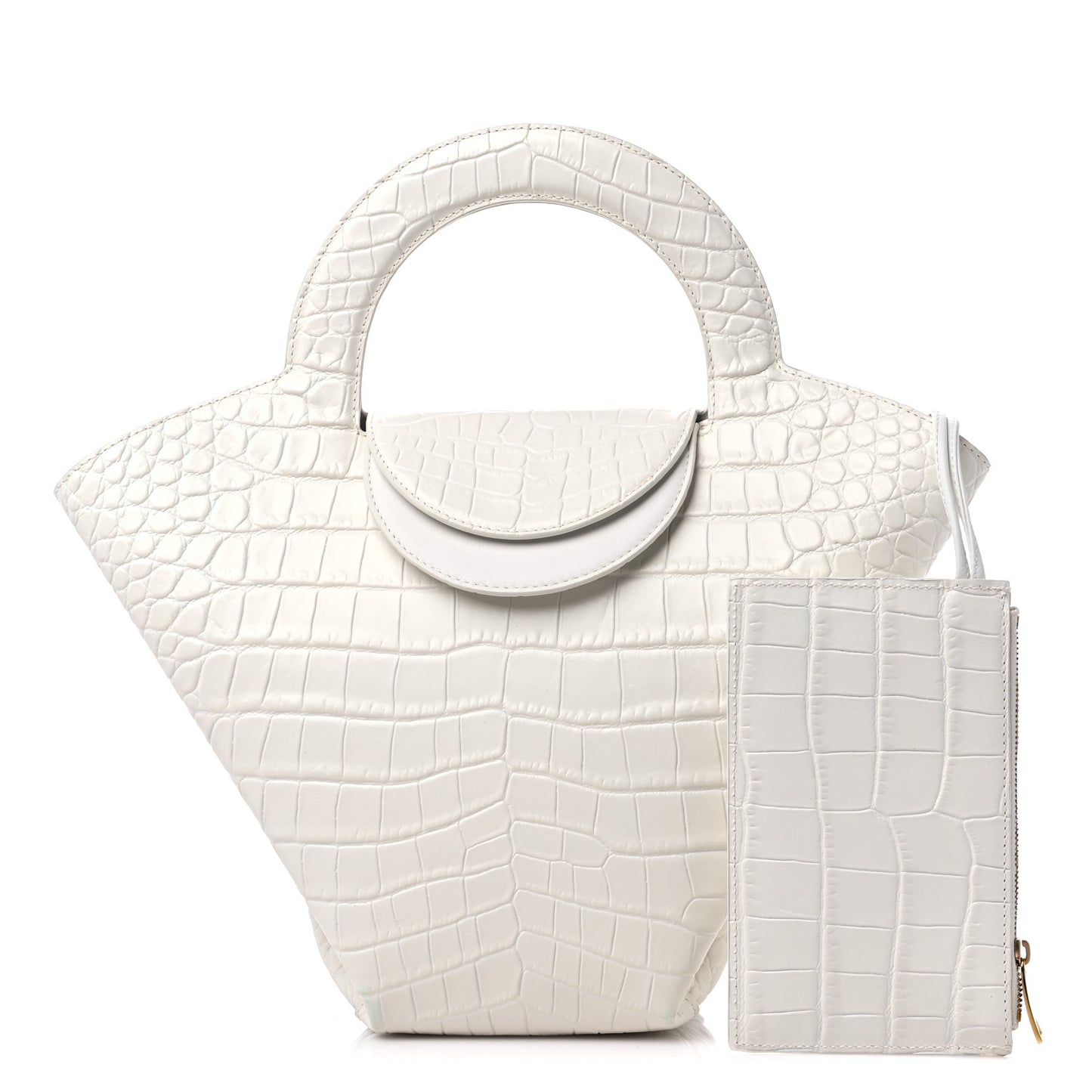 Calfskin Crocodile Embossed Doll Top Handle Bag White