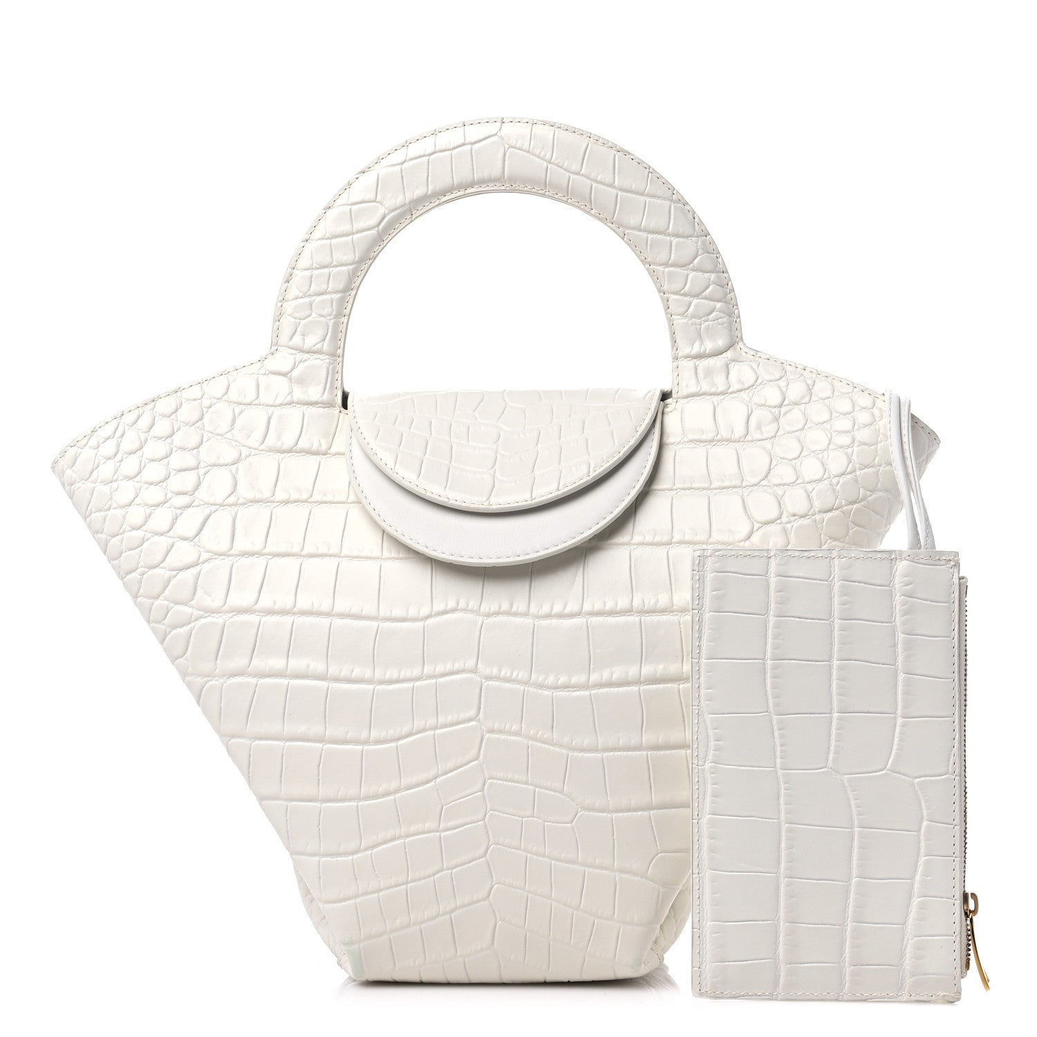 Bottega Veneta Calfskin Crocodile Embossed Doll Top Handle Bag White 1 of 10