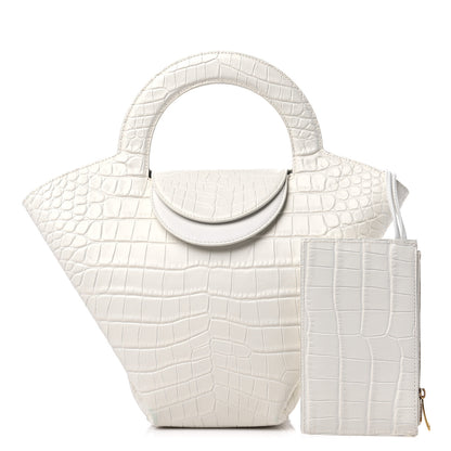 Bottega Veneta Calfskin Crocodile Embossed Doll Top Handle Bag White 1 of 10